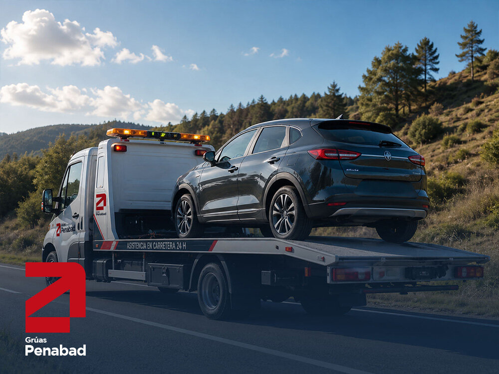 Transporte de vehículos con grúa Penabad en carretera de Ourense